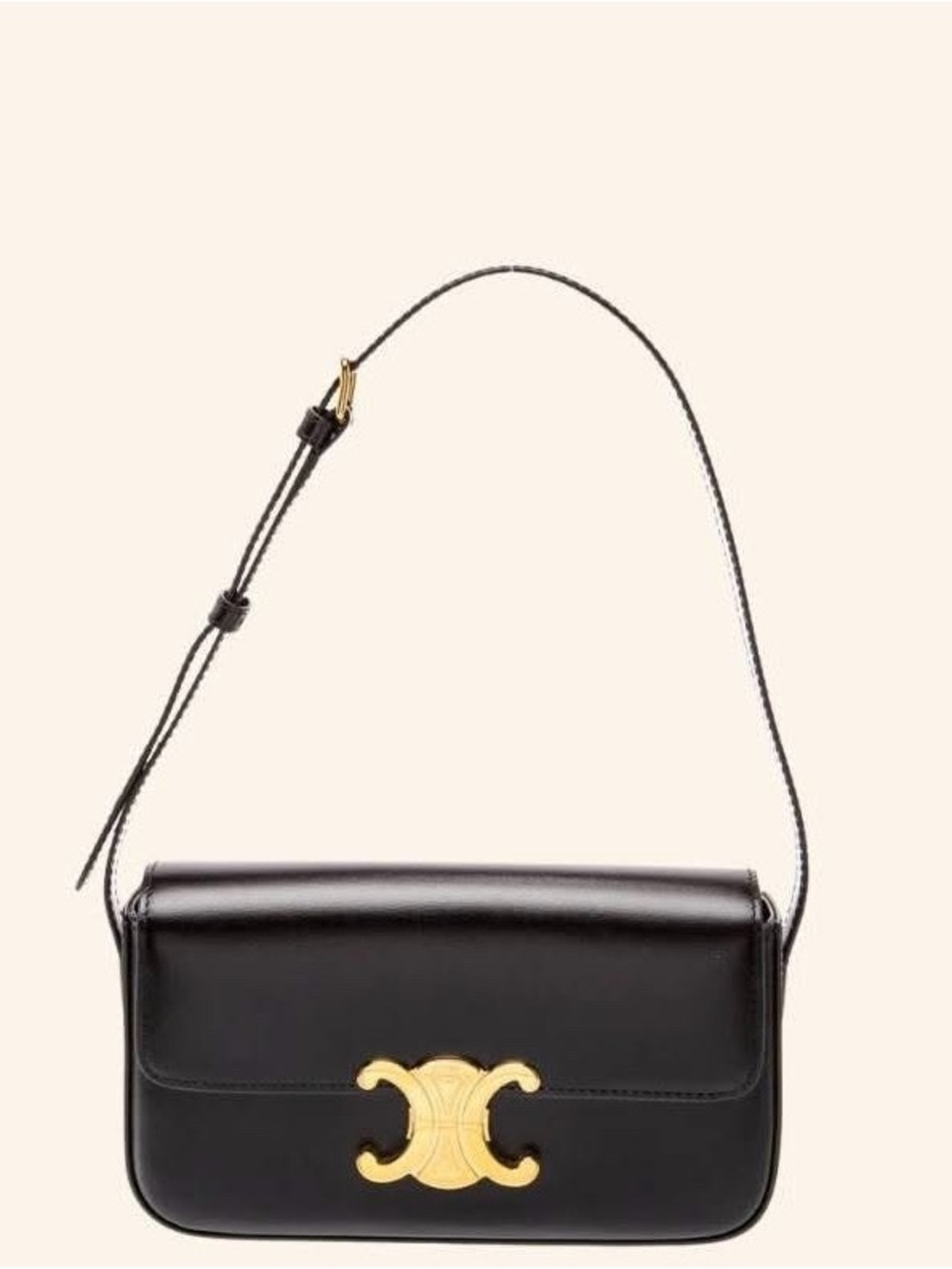 Black Leather Crossbody Bag with Gold Triangle Logo